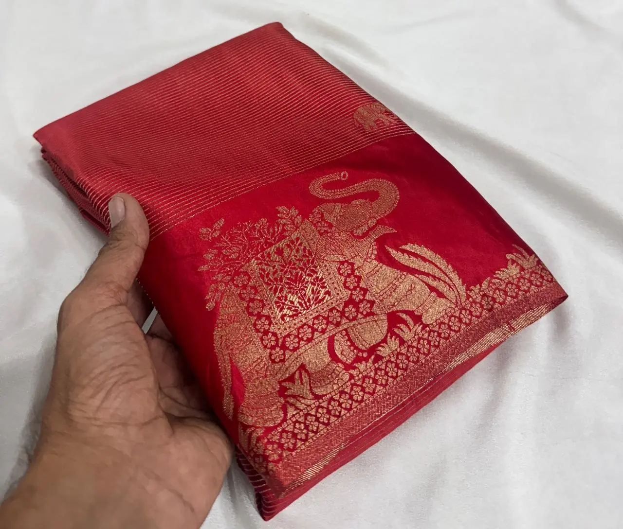 Dark Red Large Royal Elephant  Viscose Silk Saree